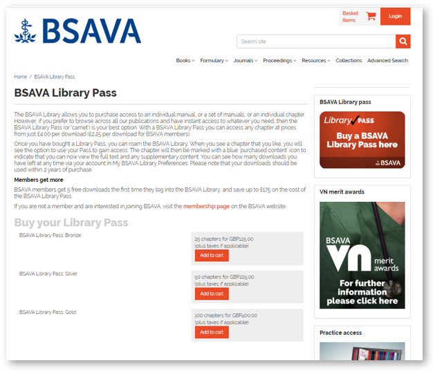 The BSAVA Library uses Ingenta’s “carnet” model as a convenient option to download content.